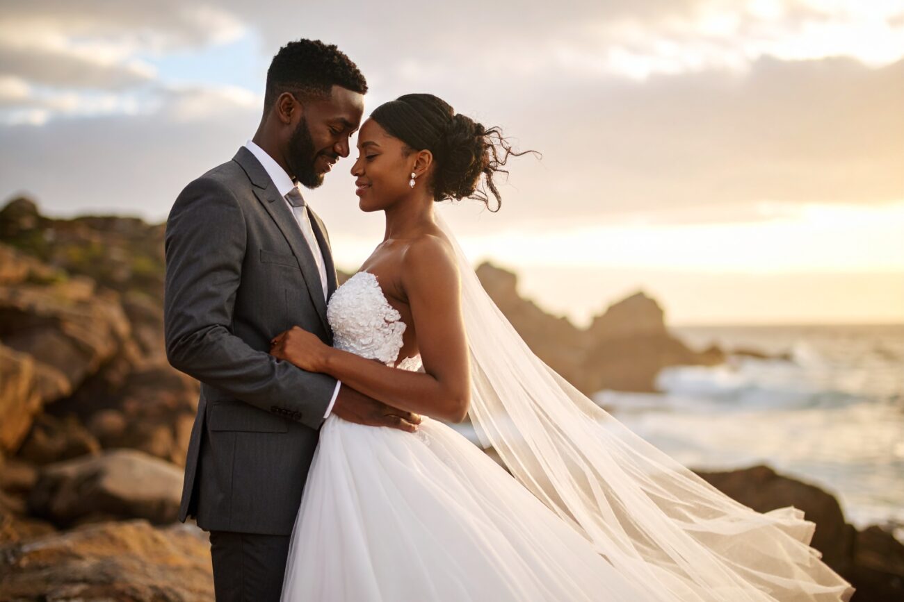 photo de couple en bord de mer en Bretagne lors d’un mariage