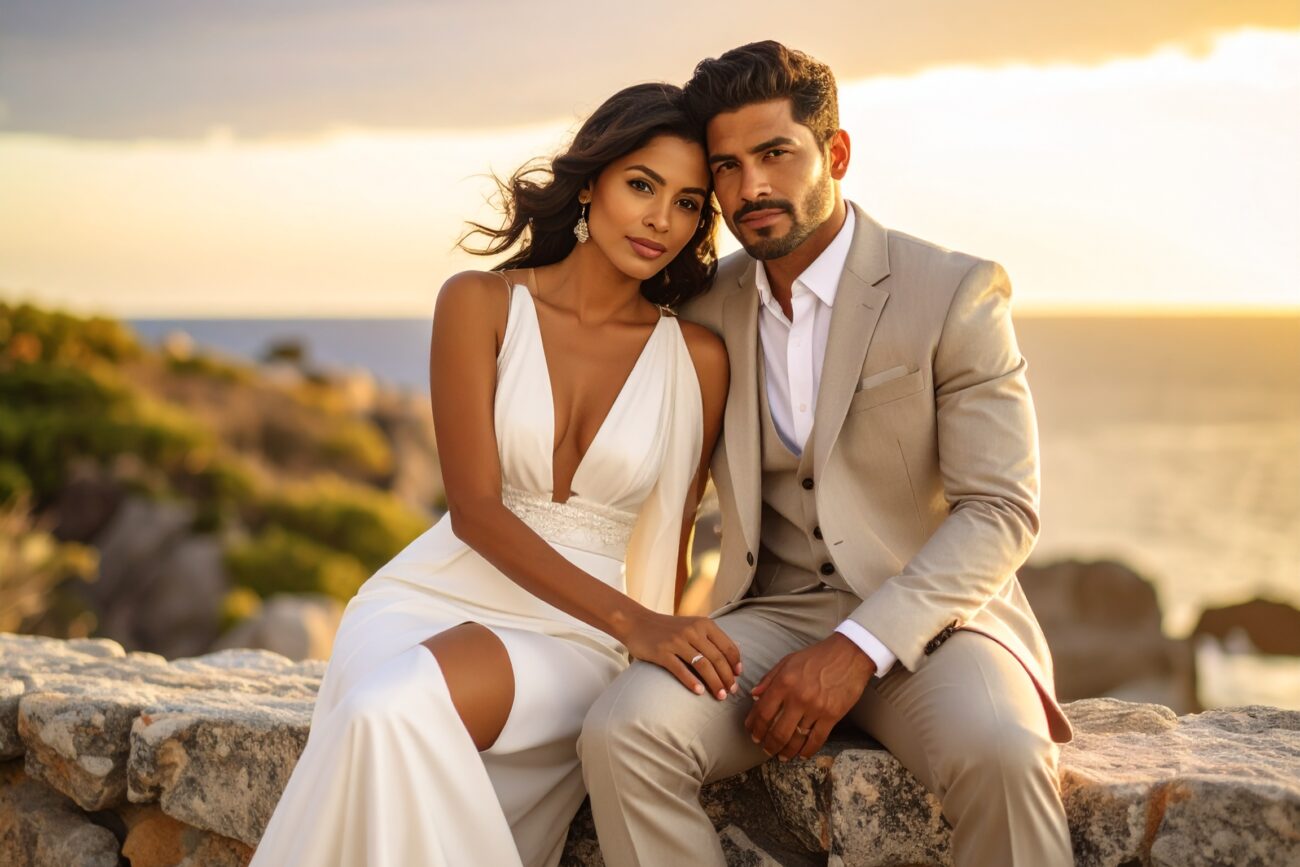 photo de couple en bord de mer en Bretagne lors d’un mariage